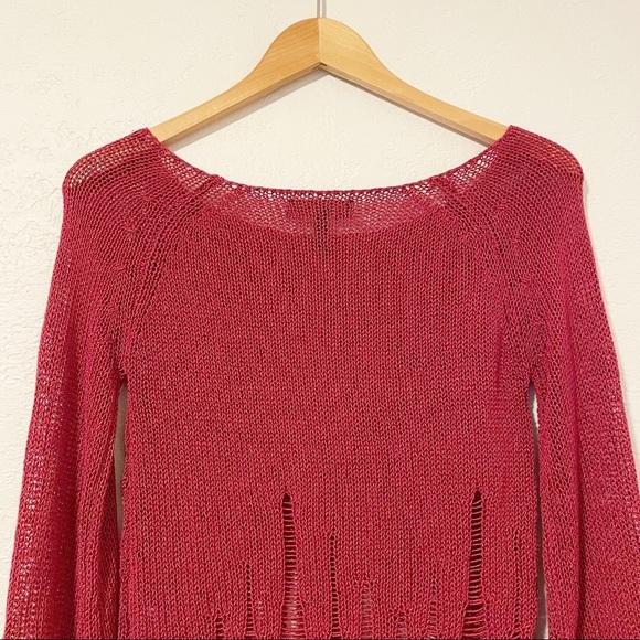 Jessica Simpson Sweater Top Bell Sleeve Crop Size Small Maroon crochet boho chic - Picture 3 of 8